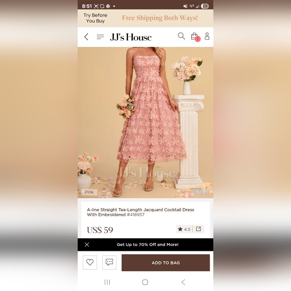 JJs House Pink Floral Midi Dress
